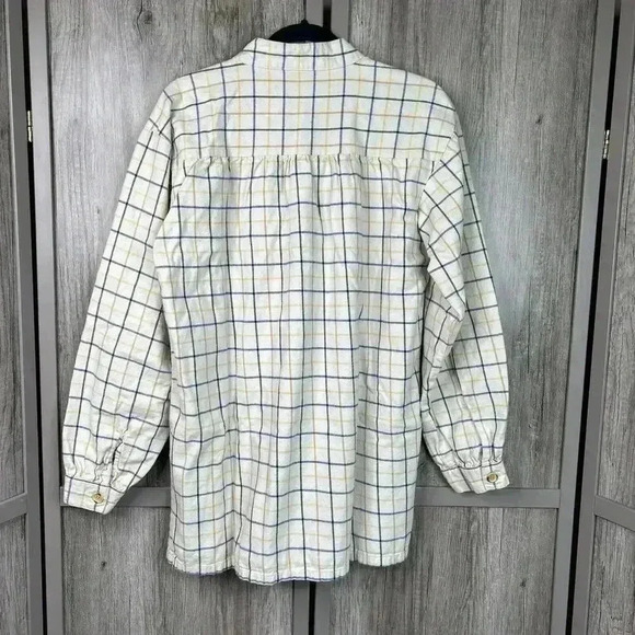 J. Peterman Shirt Flannel Plaid White Henley Long Sleeves Grandpa M - Picture 10 of 10
